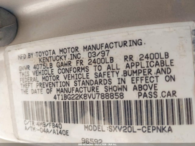 Aukcja sprzedaży 1997 Toyota Camry Le, vin: 4T1BG22K8VU788858, numer aukcji: 45144265
