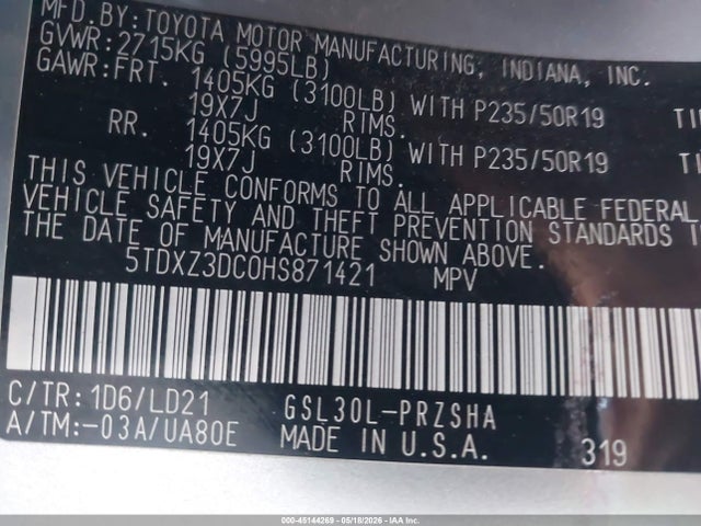 5TDXZ3DC0HS871421 Toyota Sienna Se 8 Passenger