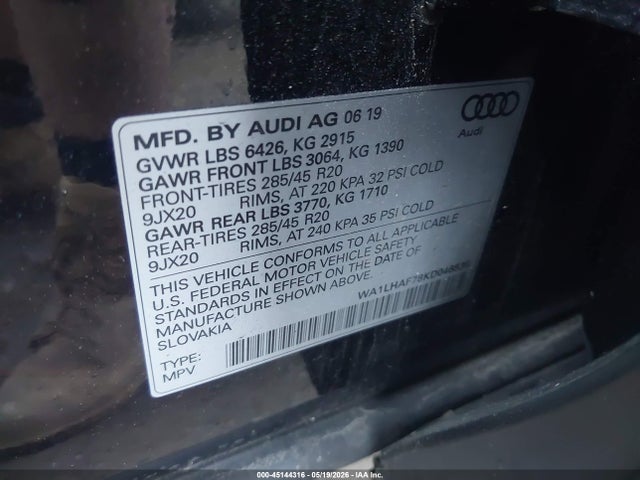 Aukcja sprzedaży 2019 Audi Q7 45 Premium/45 Se Premium, vin: WA1LHAF78KD046536, numer aukcji: 45144316