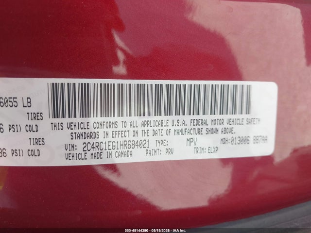 Продаж на аукціоні авто 2017 Chrysler Pacifica Touring-l Plus, vin: 2C4RC1EG1HR684021, номер лоту: 45144350