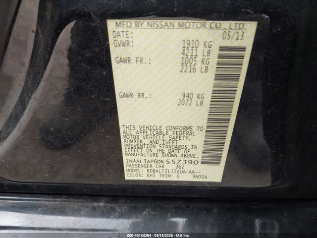 Продажа на аукционе авто 2013 Nissan Altima 2.5 Sv, vin: 1N4AL3AP6DN557390, номер лота: 45144364