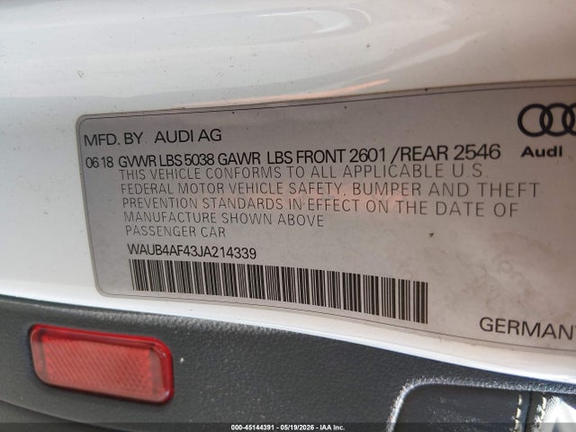 Продаж на аукціоні авто 2018 Audi S4 3.0t Premium Plus, vin: WAUB4AF43JA214339, номер лоту: 45144391