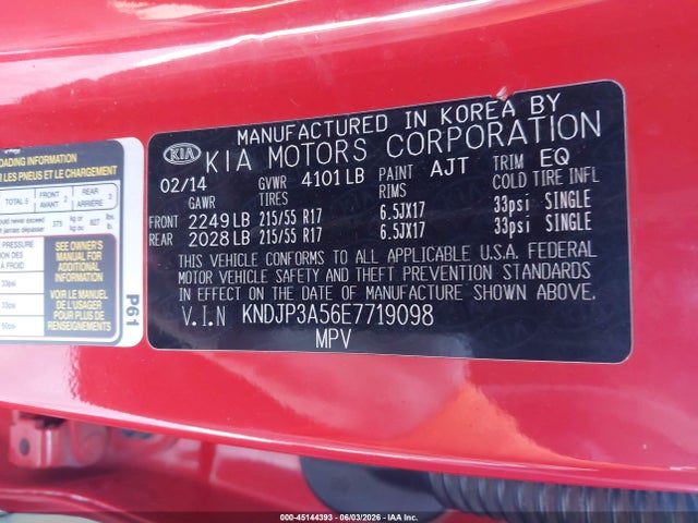 45144393 :رقم المزاد ، KNDJP3A56E7719098 vin ، 2014 Kia Soul + مزاد بيع