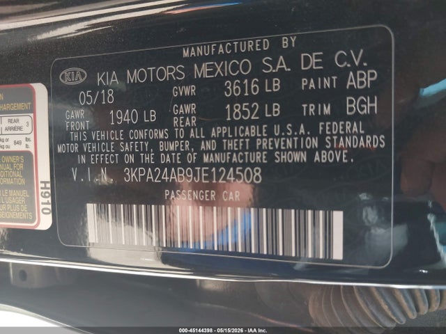Auction sale of the 2018 Kia Rio S, vin: 3KPA24AB9JE124508, lot number: 45144398