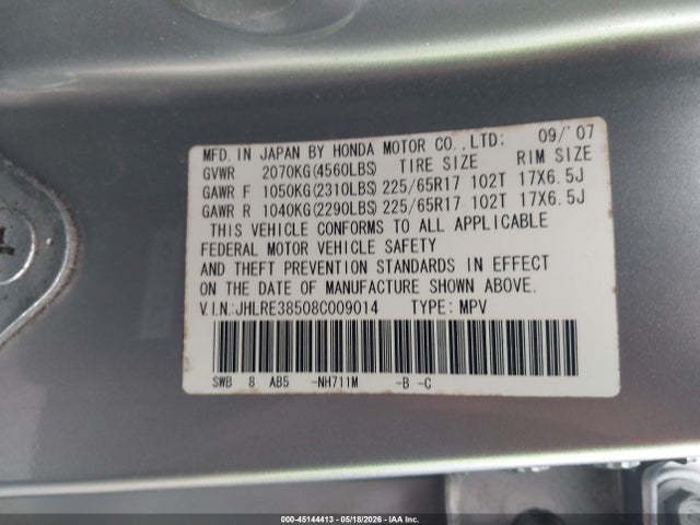 Продажа на аукционе авто 2008 Honda Cr-v Ex, vin: JHLRE38508C009014, номер лота: 45144413