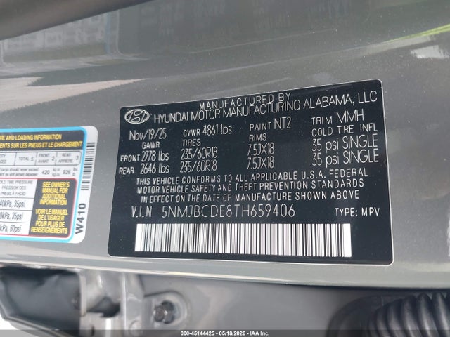 Aukcja sprzedaży 2026 Hyundai Tucson Sel, vin: 5NMJBCDE8TH659406, numer aukcji: 45144425