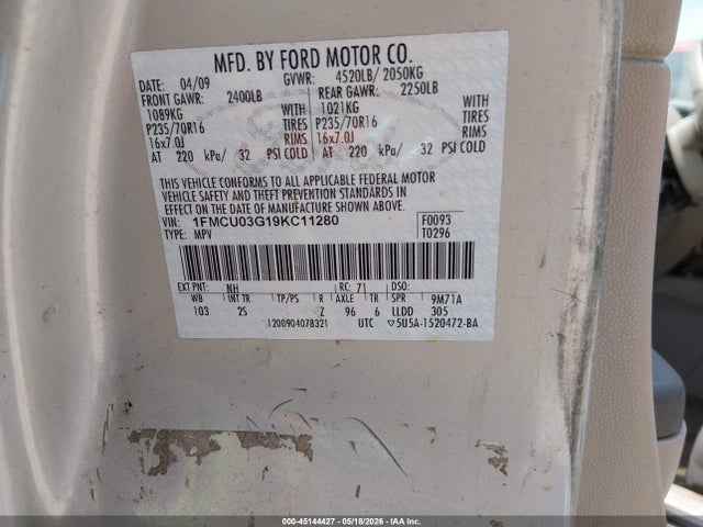 45144427 :رقم المزاد ، 1FMCU03G19KC11280 vin ، 2009 Ford Escape Xlt مزاد بيع