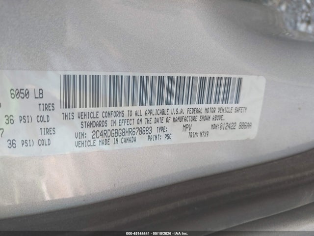 45144441 :رقم المزاد ، 2C4RDGBG8HR678883 vin ، 2017 Dodge Grand Caravan Se Plus مزاد بيع