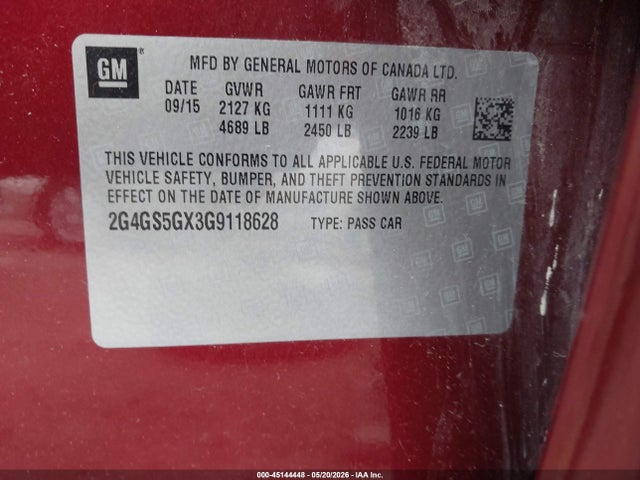 Auction sale of the 2016 Buick Regal Turbo Premium Ii, vin: 2G4GS5GX3G9118628, lot number: 45144448