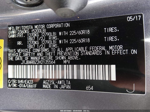 Aukcja sprzedaży 2017 Lexus Nx 200t, vin: JTJBARBZ2H2135564, numer aukcji: 45144463