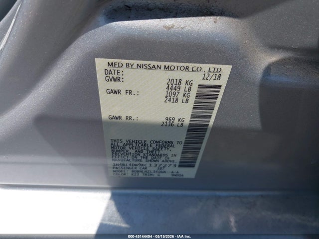 Aukcja sprzedaży 2019 Nissan Altima 2.5 Sv, vin: 1N4BL4DW9KC137273, numer aukcji: 45144494