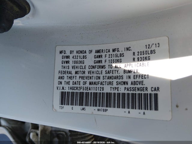 Продаж на аукціоні авто 2014 Honda Accord Sport, vin: 1HGCR2F50EA110129, номер лоту: 45144507