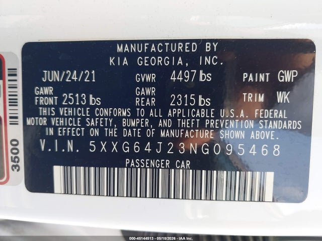 5XXG64J23NG095468 KIA K5 Gt-line