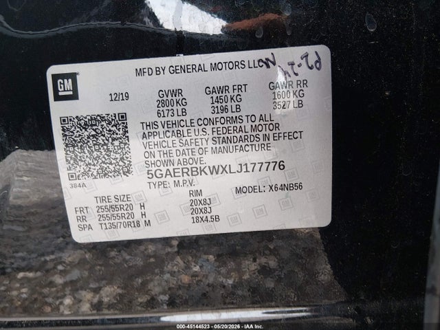 45144523 :رقم المزاد ، 5GAERBKWXLJ177776 vin ، 2020 Buick Enclave Fwd Essence مزاد بيع