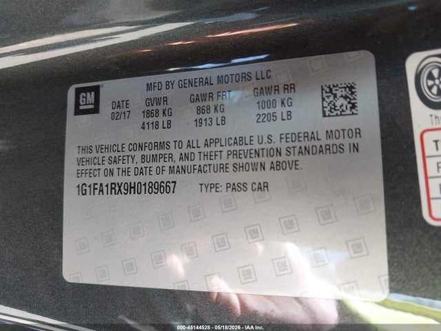 2017 Chevrolet Camaro 1ls მანქანა იყიდება აუქციონზე, vin: 1G1FA1RX9H0189667, აუქციონის ნომერი: 45144528