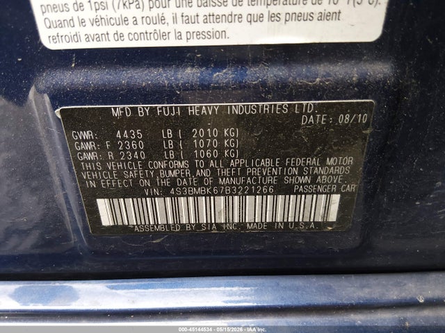 Aukcja sprzedaży 2011 Subaru Legacy 2.5i Limited, vin: 4S3BMBK67B3221266, numer aukcji: 45144534