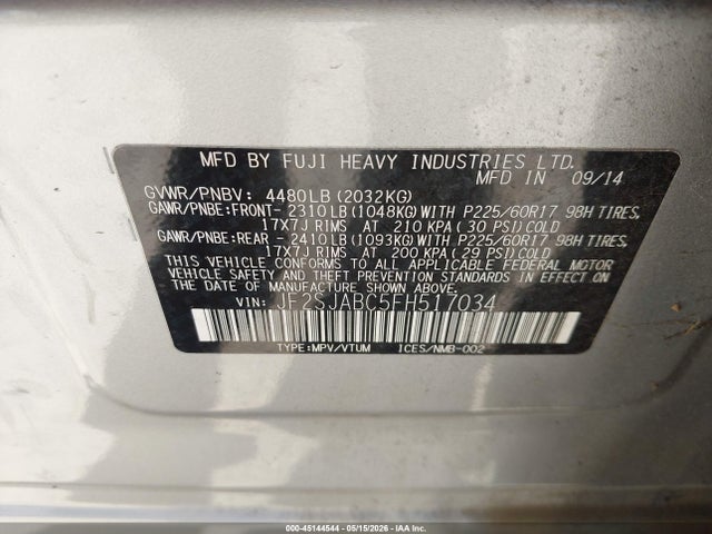 45144544 :رقم المزاد ، JF2SJABC5FH517034 vin ، 2015 Subaru Forester 2.5i مزاد بيع