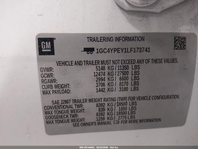 Aukcja sprzedaży 2020 Chevrolet Silverado 2500hd 4wd  Standard Bed Ltz, vin: 1GC4YPEY1LF173741, numer aukcji: 45144552