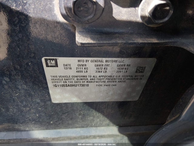 45144553 :رقم المزاد ، 1G1105SA8HU173818 vin ، 2017 Chevrolet Impala 1lt مزاد بيع