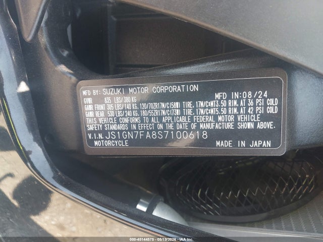 Продаж на аукціоні авто 2025 Suzuki Gsx-r600, vin: JS1GN7FA8S7100618, номер лоту: 45144575
