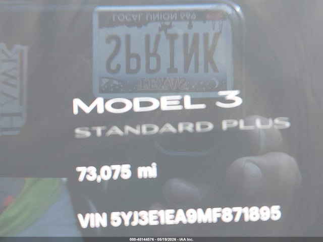 2021 Tesla Model 3 Standard Range Plus Rear-wheel Drive მანქანა იყიდება აუქციონზე, vin: 5YJ3E1EA9MF871895, აუქციონის ნომერი: 45144576