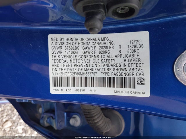 2HGFC2F86MH533757 Honda Civic Sport