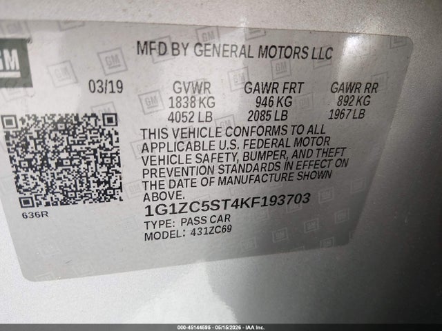 1G1ZC5ST4KF193703 Chevrolet Malibu 1fl
