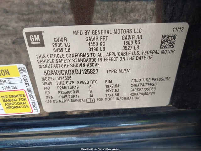Auction sale of the 2013 Buick Enclave Leather, vin: 5GAKVCKDXDJ125827, lot number: 45144610