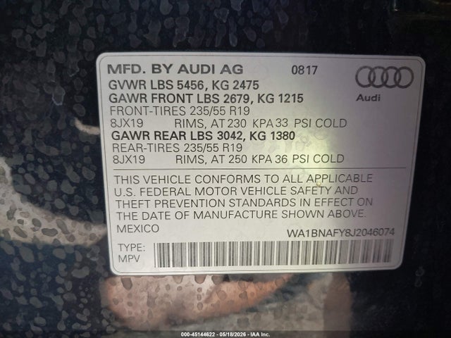 Продаж на аукціоні авто 2018 Audi Q5 2.0t Premium/2.0t Tech Premium, vin: WA1BNAFY8J2046074, номер лоту: 45144622