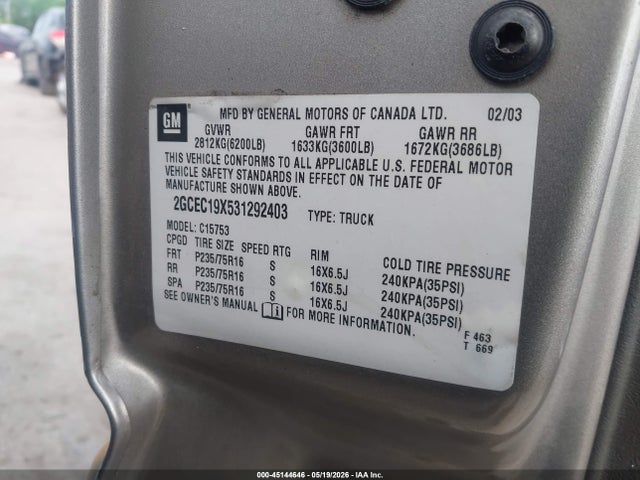 2003 Chevrolet Silverado 1500 Ls მანქანა იყიდება აუქციონზე, vin: 2GCEC19X531292403, აუქციონის ნომერი: 45144646
