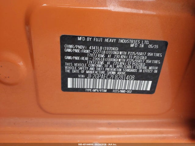 Subaru Xv Crosstrek 2.0i Premium 2015 JF2GPAFC2F8281408 Image 9