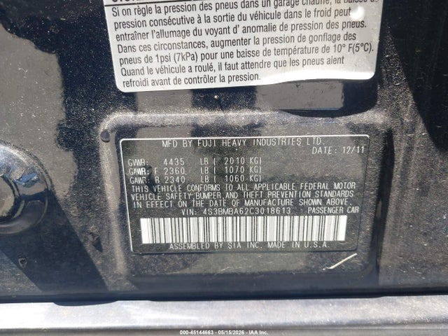 Продаж на аукціоні авто 2012 Subaru Legacy 2.5i, vin: 4S3BMBA62C3018613, номер лоту: 45144663