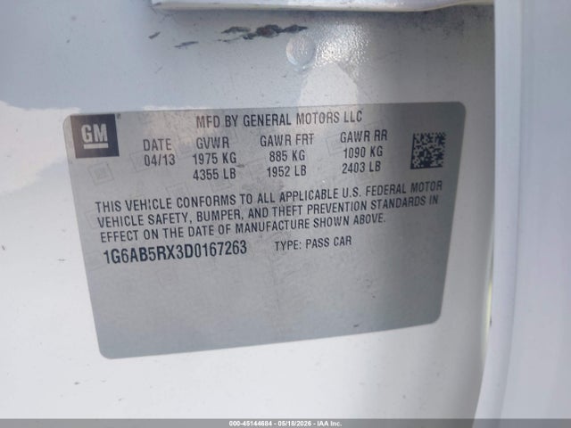 45144684 :رقم المزاد ، 1G6AB5RX3D0167263 vin ، 2013 Cadillac Ats Luxury مزاد بيع