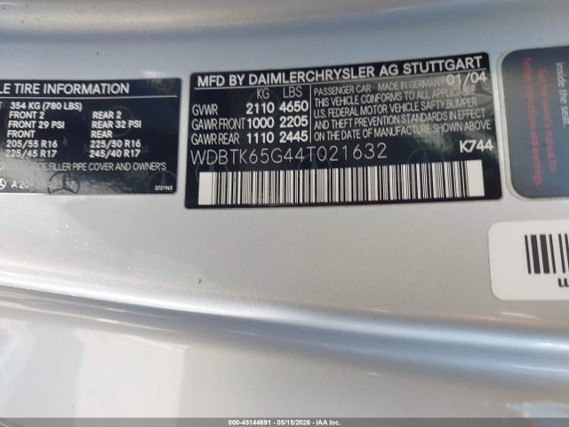 Aukcja sprzedaży 2004 Mercedes-benz Clk 320, vin: WDBTK65G44T021632, numer aukcji: 45144691