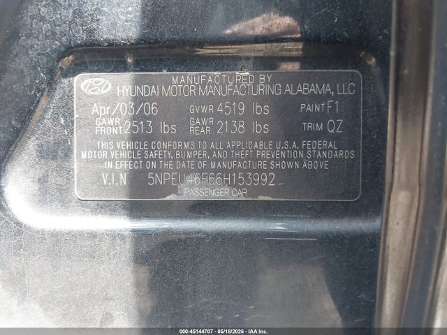 Продажа на аукционе авто 2006 Hyundai Sonata Gls V6/lx V6, vin: 5NPEU46F66H153992, номер лота: 45144707