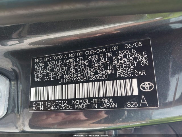 Продаж на аукціоні авто 2008 Toyota Yaris, vin: JTDBT923281283020, номер лоту: 45144714