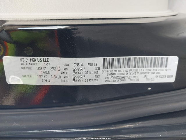 Продаж на аукціоні авто 2017 Dodge Grand Caravan Sxt, vin: 2C4RDGCG5HR677513, номер лоту: 45144732