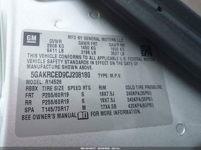 Aukcja sprzedaży 2012 Buick Enclave Leather, vin: 5GAKRCED9CJ208180, numer aukcji: 45144737
