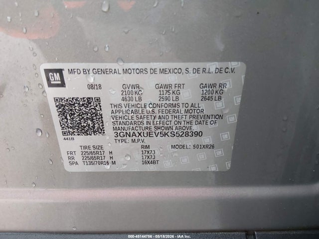 Продажа на аукционе авто 2019 Chevrolet Equinox Lt, vin: 3GNAXUEV5KS528390, номер лота: 45144756