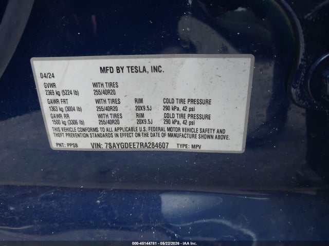 Aukcja sprzedaży 2024 Tesla Model Y Long Range Dual Motor All-wheel Drive, vin: 7SAYGDEE7RA284607, numer aukcji: 45144781