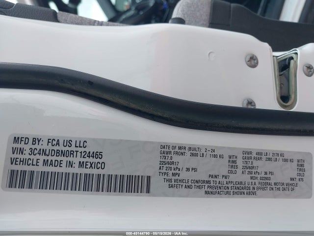 45144790 :رقم المزاد ، 3C4NJDBN0RT124465 vin ، 2024 Jeep Compass Latitude 4x4 مزاد بيع