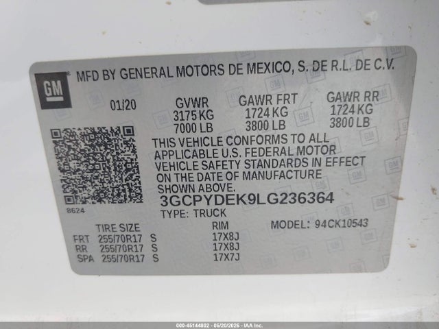3GCPYDEK9LG236364 Chevrolet Silverado 1500 4wd Short Bed Lt