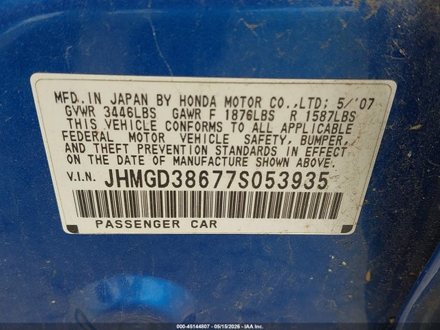 Продажа на аукционе авто 2007 Honda Fit Sport, vin: JHMGD38677S053935, номер лота: 45144807