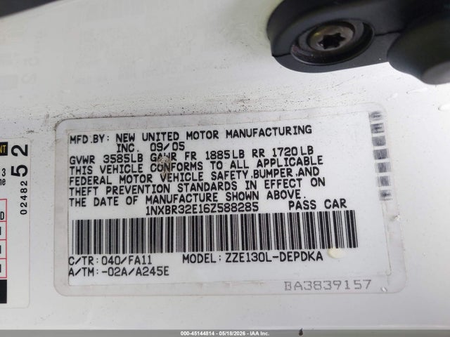 Продаж на аукціоні авто 2006 Toyota Corolla Ce, vin: 1NXBR32E16Z588285, номер лоту: 45144814