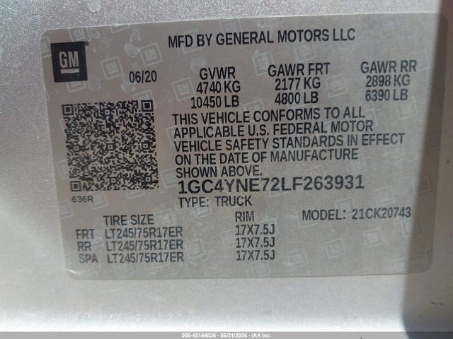 1GC4YNE72LF263931 Chevrolet Silverado 2500hd 4wd Standard Bed Lt