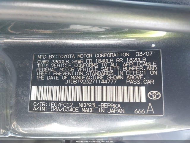 Продажа на аукционе авто 2007 Toyota Yaris, vin: JTDBT923271144777, номер лота: 45144838