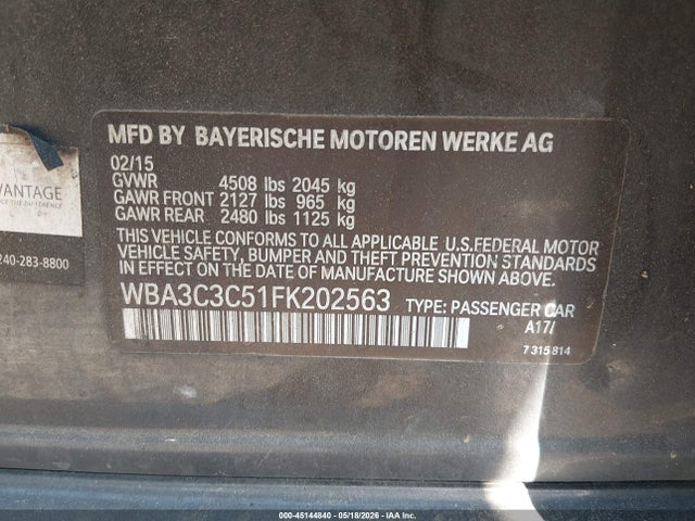 45144840 :رقم المزاد ، WBA3C3C51FK202563 vin ، 2015 Bmw 320i Xdrive مزاد بيع
