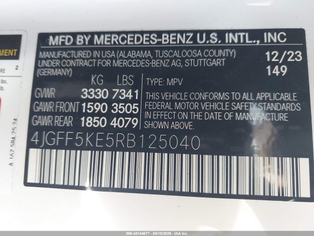 Продаж на аукціоні авто 2024 Mercedes-benz Gls 450 4matic, vin: 4JGFF5KE5RB125040, номер лоту: 45144877