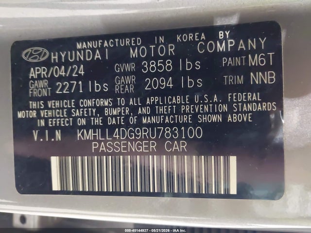 Auction sale of the 2024 Hyundai Elantra Se, vin: KMHLL4DG9RU783100, lot number: 45144927