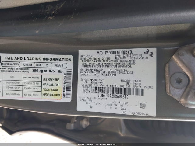 3LN6L5F92HR600319 Lincoln Mkz Reserve